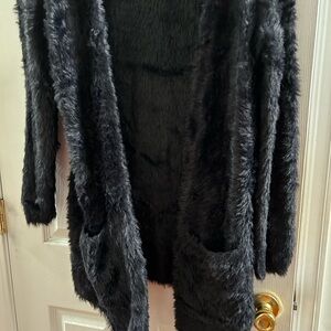 Free People Black Fuzzy Jacket  With Pockets - Size L